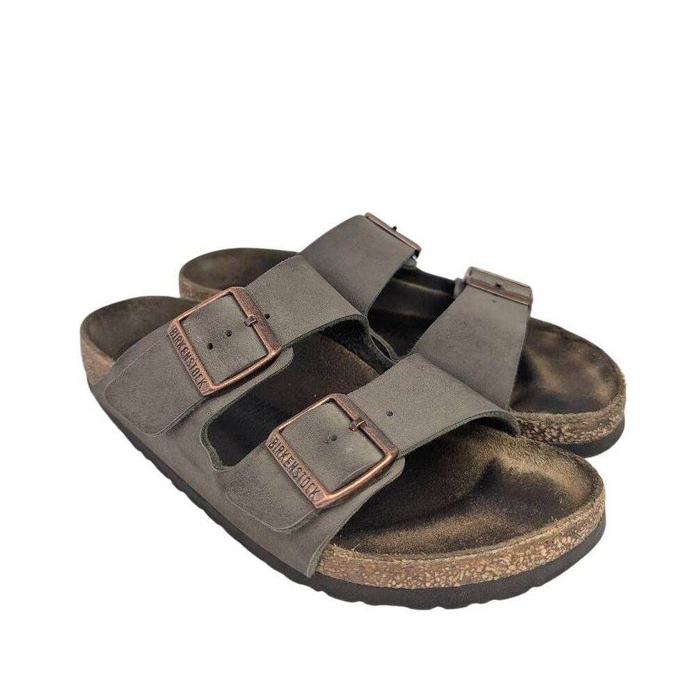 Birkenstock Arizona burnished brown gray double strap sandals womens 7 38 EU